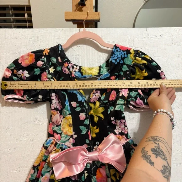 VTG Amy Byer Colorful Floral Puff Sleeve Fit and Flare Dress Velvet Sz 8 Girls - Picture 7 of 11